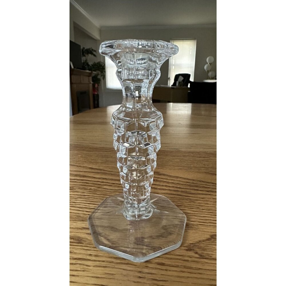 Fostoria American Elegant Glass Taper Candle Holder 6.25" Tall Vintage Crystal